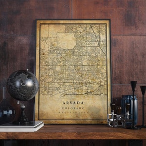 Póster de mapa vintage de Arvada, arte mural, impresión de arte urbano, decoración del hogar antigua, rústica y de estilo antiguo, impresiones de Colorado, regalo, VM236