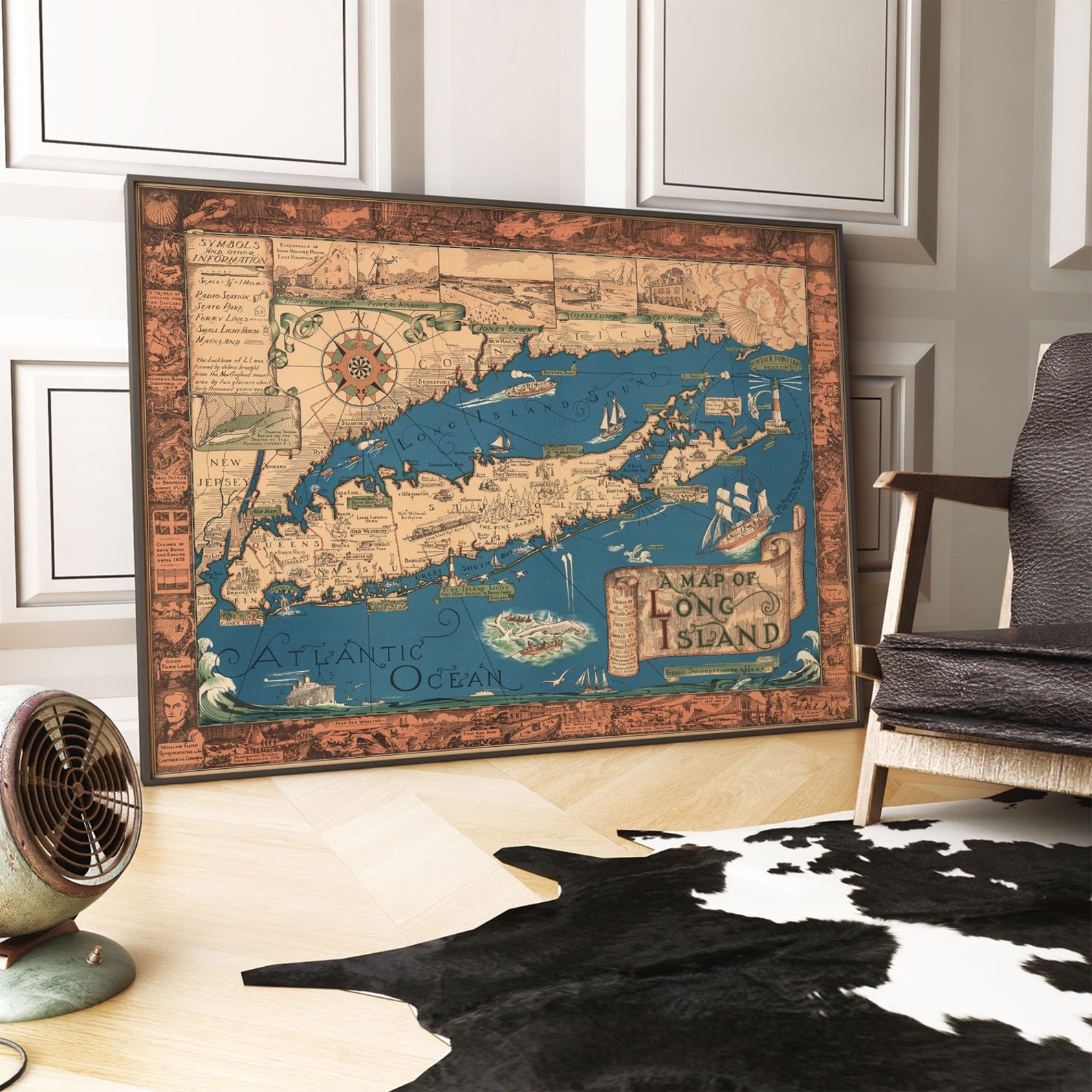 Map of Long Island Classic Pictorial Historic Map 1933. | Etsy