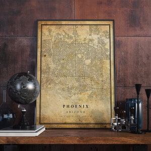Phoenix Vintage Map Poster Wall Art | City Artwork Print | Antique, rustic, old style Home Decor | Arizona prints gift | VM5