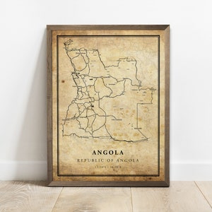 Angola vintage kaart poster print, land straat wegenkaart kunst aan de muur, land decor, land geschenken, C15-5
