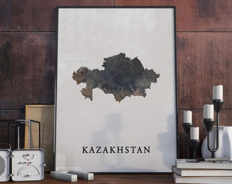 Kazakhstan vintage style map print, Kazakhstan map poster,  gift, Kazakhstan wall art decor, map travel, gift girl, VO211