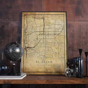 Póster de mapa vintage de El Cajón, arte de pared, impresión de arte urbano, decoración del hogar antigua, rústica y de estilo antiguo, impresiones de California, regalo, VM293