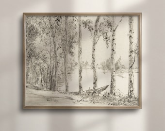 Birch Tree Sketch Print: Vintage Botanical Drawing, Rustic Farmhouse Decor