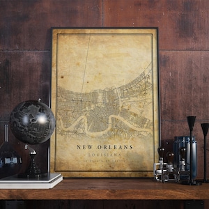 New Orleans vintage kaart poster kunst aan de muur | Stadskunstwerk afdrukken | Antieke, rustieke, oude stijl Home Decor | Louisiana drukt cadeau af | VM49