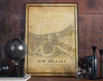 New Orleans Vintage Map Poster Wall Art | City Artwork Print | Antique, rustic, old style Home Decor | Louisiana prints gift | VM49