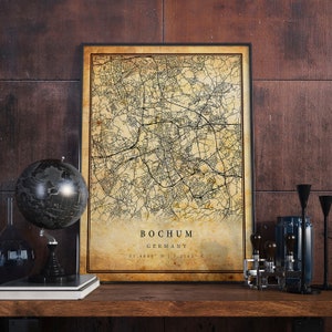 Bochum Vintage Map Poster Wall Art | City Artwork Print | Antique, rustic, old style Home Decor | Germany prints gift | M598