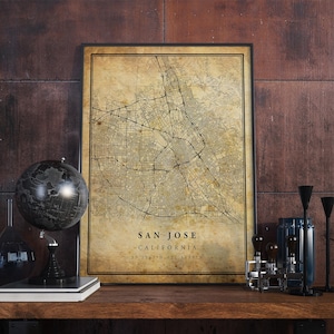 San Jose Vintage Map Poster Wall Art | City Artwork Print | Antique, rustic, old style Home Decor | California prints gift | VM10