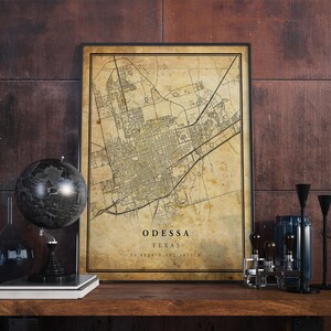 Odessa Vintage Karte Poster Wandkunst | Kunstdruck | Antike, rustikale, alte Stil Wohnkultur | Texas druckt Geschenk | VM234