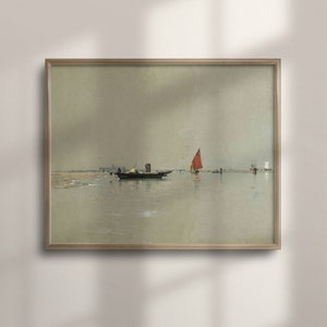 Vintage Coastal Fishing Art Print: Muted Nautical Painting