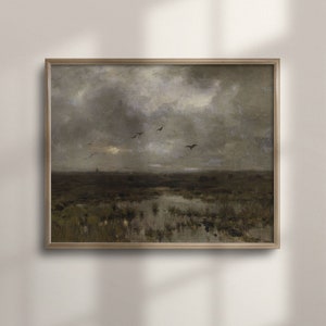Vintage Landscape Oil Painting Print: French Farmhouse Wall Art
