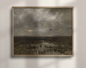 Vintage Landscape Oil Painting Print: French Farmhouse Wall Art