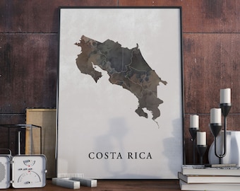 Impresión de mapa de estilo vintage de Costa Rica, cartel de mapa de Costa Rica, regalo, decoración de arte de pared de Costa Rica, impresiones vintage, mapa de viaje, VO116