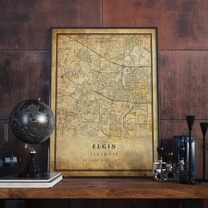 Elgin Vintage Karte Poster Wandkunst | Kunstdruck | Antike, rustikale, alte Stil Wohnkultur | illinois druckt Geschenk | VM256