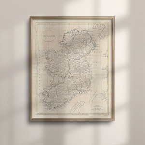 Antieke reproductie van kaartposter Ierland 1799, vintage Ierse muurkunst, perfect housewarmingcadeau, kleurrijk woonkamerdecor, C16-917