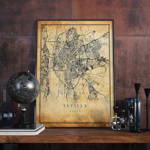 Sevilla Vintage Map Poster Wall Art | City Artwork Print | Antique, rustic, old style Home Decor | Spain prints gift | M748