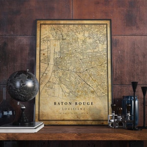 Baton Rouge Vintage Karte Poster Wandkunst | Kunstdruck | Antike, rustikale, alte Stil Wohnkultur | Louisiana Drucke Geschenk | VM97