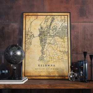 Kelowna Vintage Map Poster Wall Art | City Artwork Print | Antique, rustic, old style Home Decor | British Columbia prints gift | M349