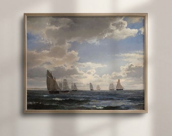 Vintage Seascape Painting: Antique Nautical Sailboat Art Print