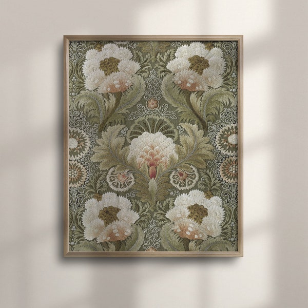 Olive Green Vintage Tapestry Wall Art, Modern Farmhouse Decor, Antique Textile, French Country, Muted Green, Sistine Chapel, C16-782