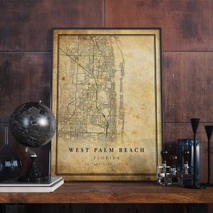 West Palm Beach Vintage Karte Poster Wandkunst | Kunstdruck | Antike, rustikale, alte Stil Wohnkultur | Florida druckt Geschenk | VM275