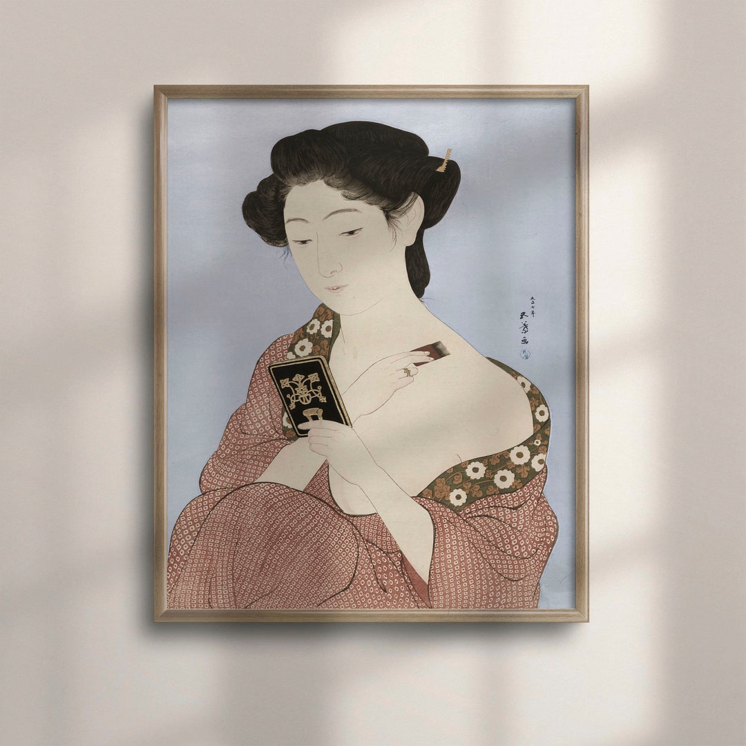 Goyo Hashiguchi Ukiyo-e Print: Japanese Woman Applying Powder, Colorful ...
