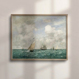 Vintage Sailing Ships Oil Painting: Nautical Seascape Art