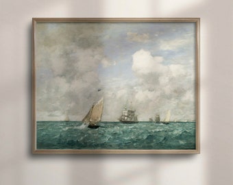 Vintage Sailing Ships Oil Painting: Nautical Seascape Art