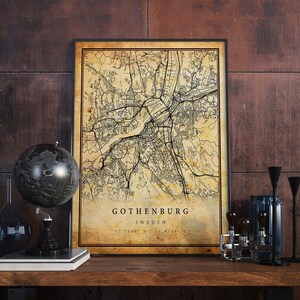 Gothenburg Vintage Map Poster Wall Art | City Artwork Print | Antique, rustic, old style Home Decor | Sweden prints gift | M580