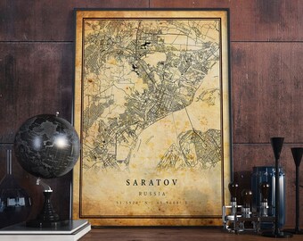 Saratov Vintage Map Poster Wall Art | City Artwork Print | Antique, rustic, old style Home Decor | Russia prints gift | M641