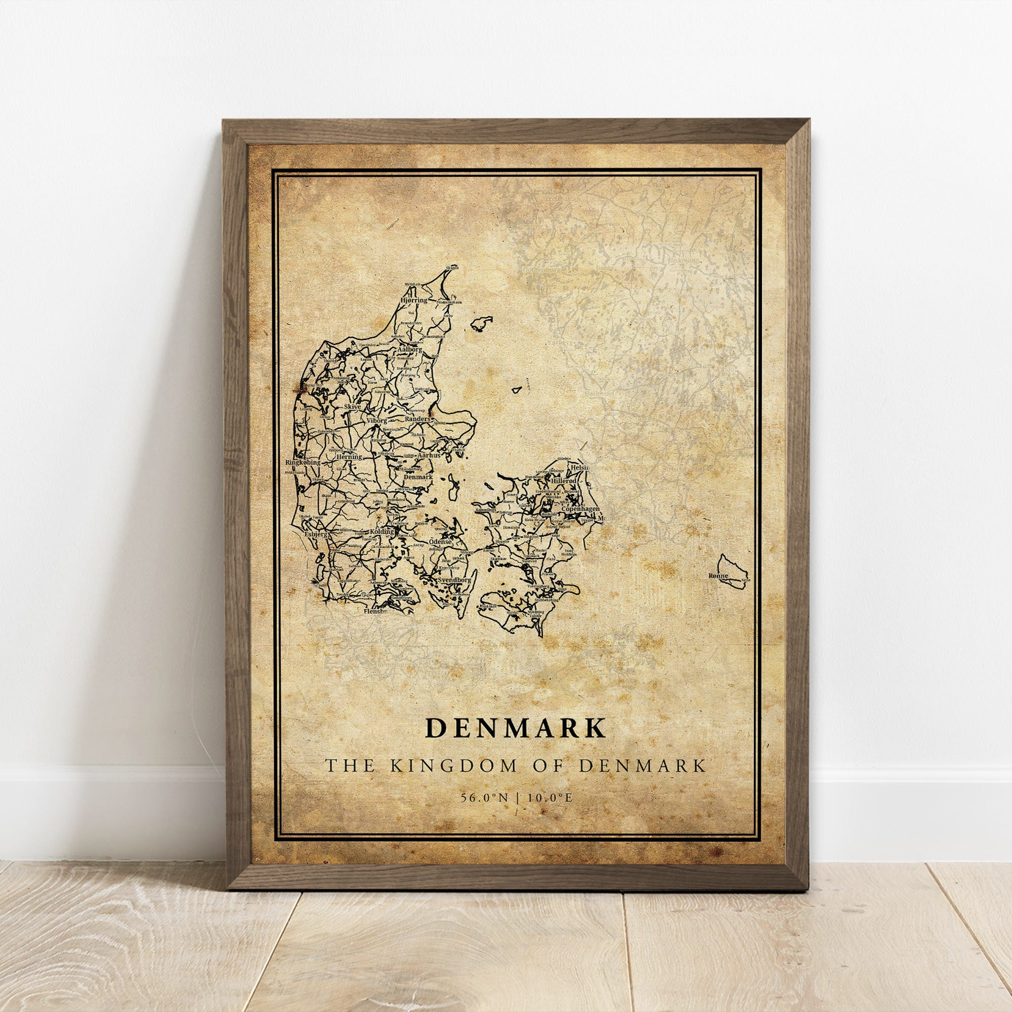 Denmark Vintage Map Poster Print Country Street Road Map Wall
