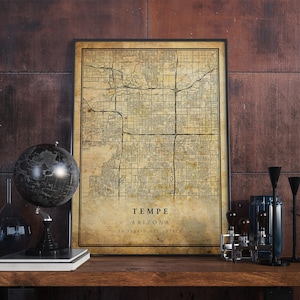 Affiche vintage de carte de Tempe, art mural | Impression d'oeuvres d'art de la ville | Décoration d'intérieur antique, rustique et de style ancien | Cadeau imprimé Arizona | VM133