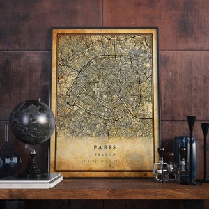 Paris Vintage Map Poster Wall Art / City Artwork Print / Antique, rustic, old style Home Decor / Francia imprime regalo / M521