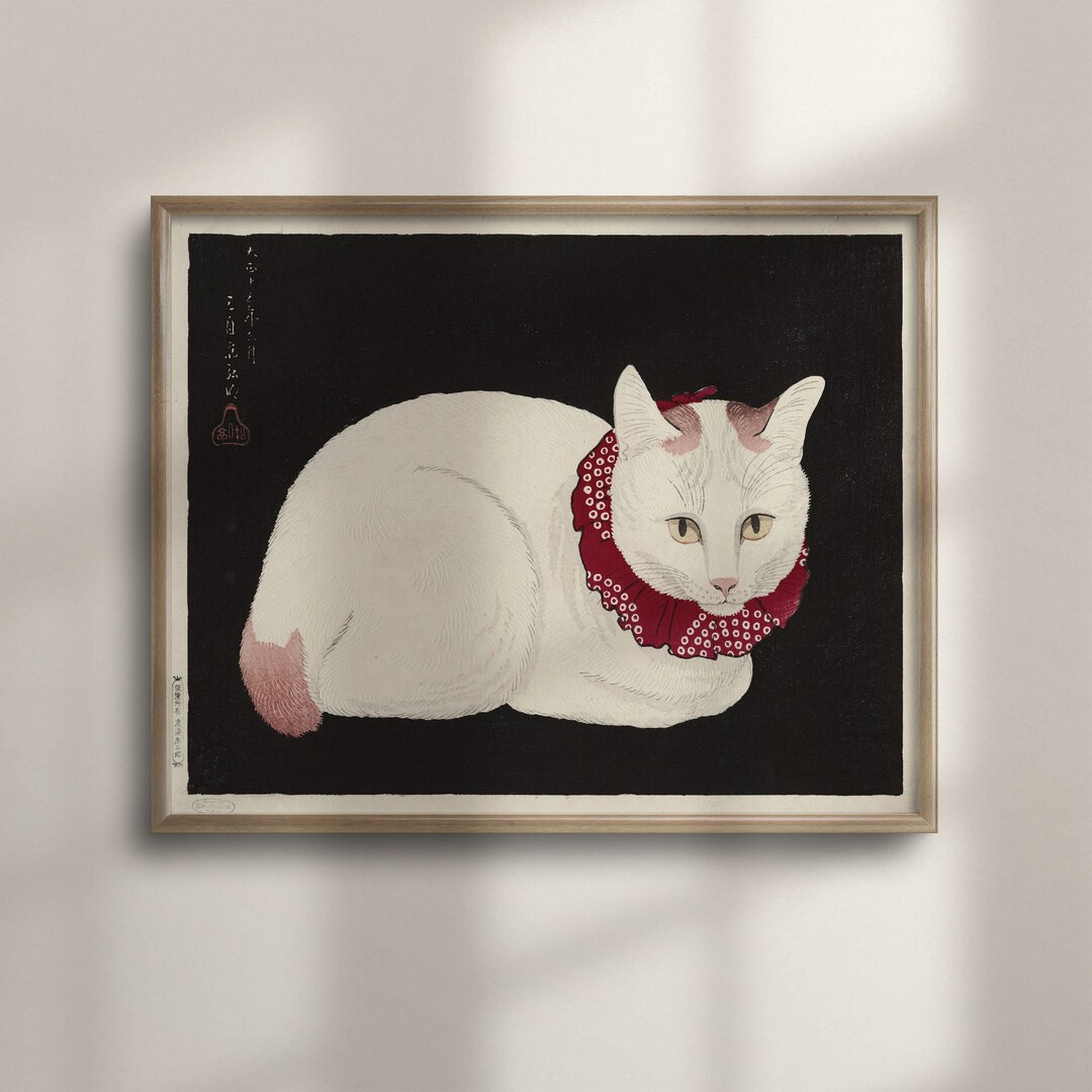 Ukiyo-e White Cat Poster: Japanese Wall Art - Etsy