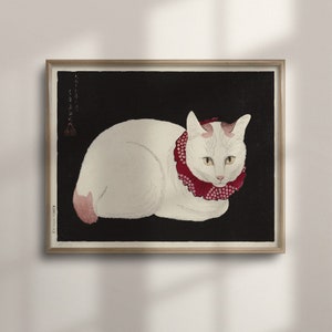 Ukiyo-e White Cat Poster: Japanese Wall Art
