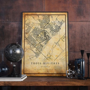 Trois-Rivières Vintage Map Poster Wall Art | City Artwork Print | Antique, rustic, old style Home Decor | Quebec prints gift | M344