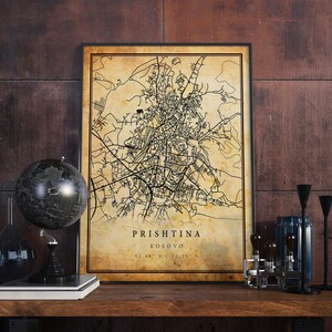 Prishtina Vintage Map Poster Wall Art | City Artwork Print | Antique, rustic, old style Home Decor | Kosovo prints gift | M657