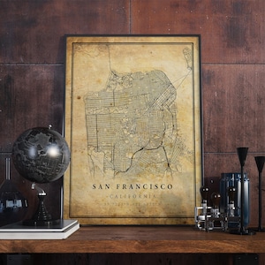 San Francisco Vintage Map Poster Wall Art | City Artwork Print | Antique, rustic, old style Home Decor | California prints gift | VM13