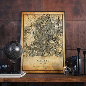 Madrid Vintage Karte Poster Wandkunst | Stadt Kunstwerk Druck | Antike, rustikale, alte Wohnkultur | Spanien druckt Geschenk | M628