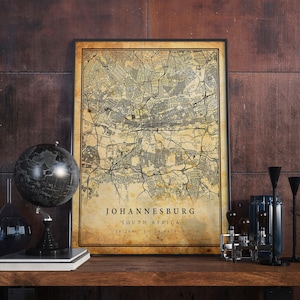 Johannesburg Vintage Map Poster Wall Art | City Artwork Print | Antique, rustic, old style Home Decor | South Africa prints gift | M688
