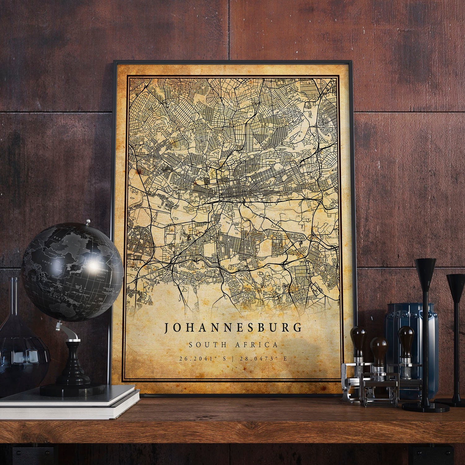 Johannesburg Vintage Map Poster Wall Art | City Artwork Print | Antique, rustic, old style Home Decor | South Africa prints gift | M688