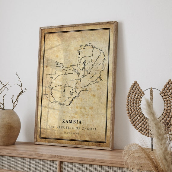 ヴィンテージザンビア地図プリント：カントリーロードマップ