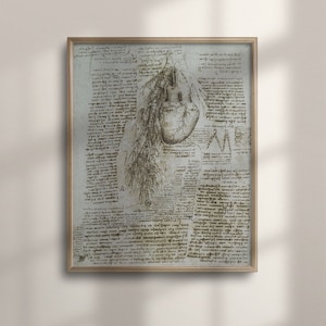 Da Vinci Anatomy Art Print: Vintage Heart, Medical Wall Decor
