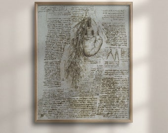 Da Vinci Anatomy Art Print: Vintage Heart, Medical Wall Decor
