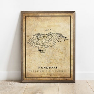 Honduras vintage kaart poster print, land straat wegenkaart kunst aan de muur, landkaart, land decor, C15-52