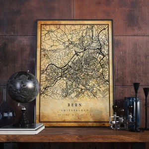Bern Vintage Map Poster Wall Art | City Artwork Print | Antique, rustic, old style Home Decor | Switzerland prints gift | M668