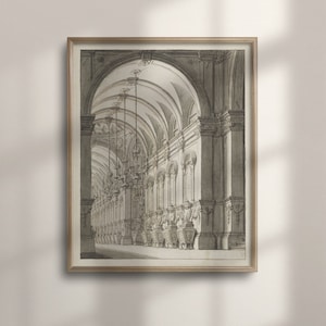 Antique Architecture Sketch Print: Vintage Etching Gallery Wall Art