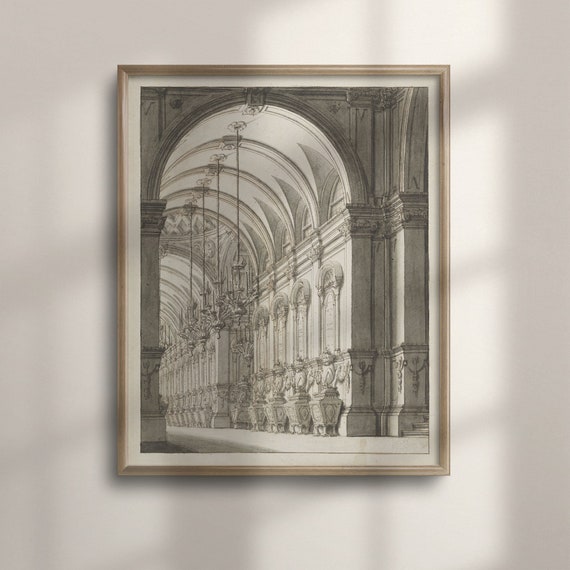 Antique Architecture Sketch Print: Vintage Etching Gallery Wall Art