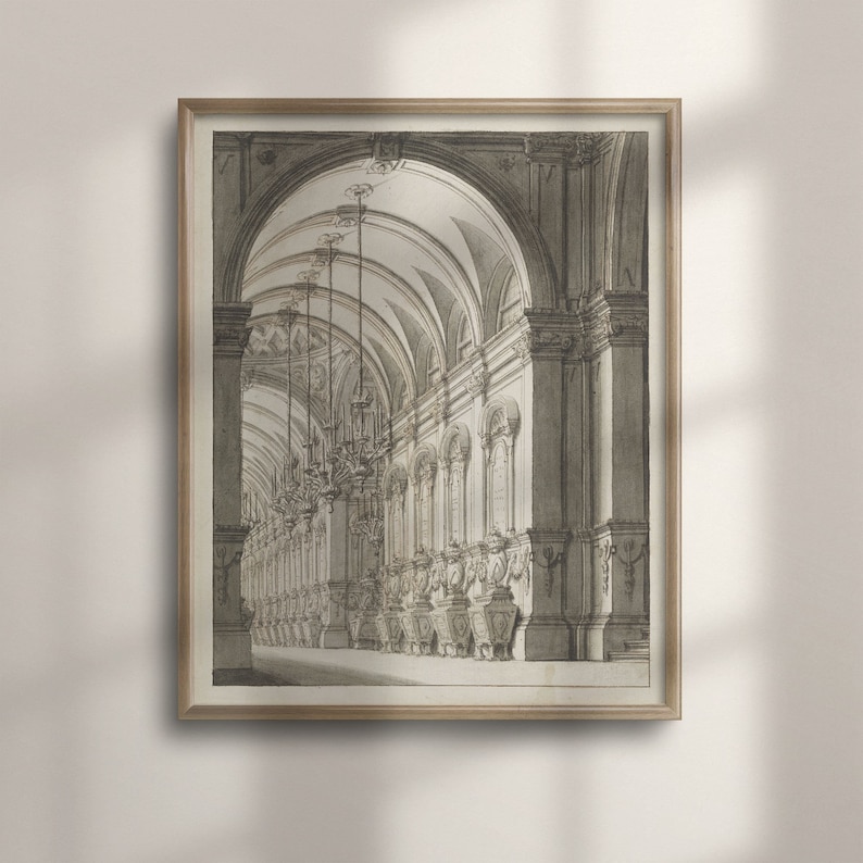 Antique Architecture Sketch Print: Vintage Etching Gallery Wall Art image 1