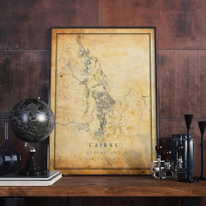Cairns Vintage Map Poster Wall Art | City Artwork Print | Antique, rustic, old style Home Decor | Queensland prints gift | M423