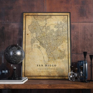 San Diego Vintage Map Poster Wall Art | City Artwork Print | Antique, rustic, old style Home Decor | California prints gift | VM8